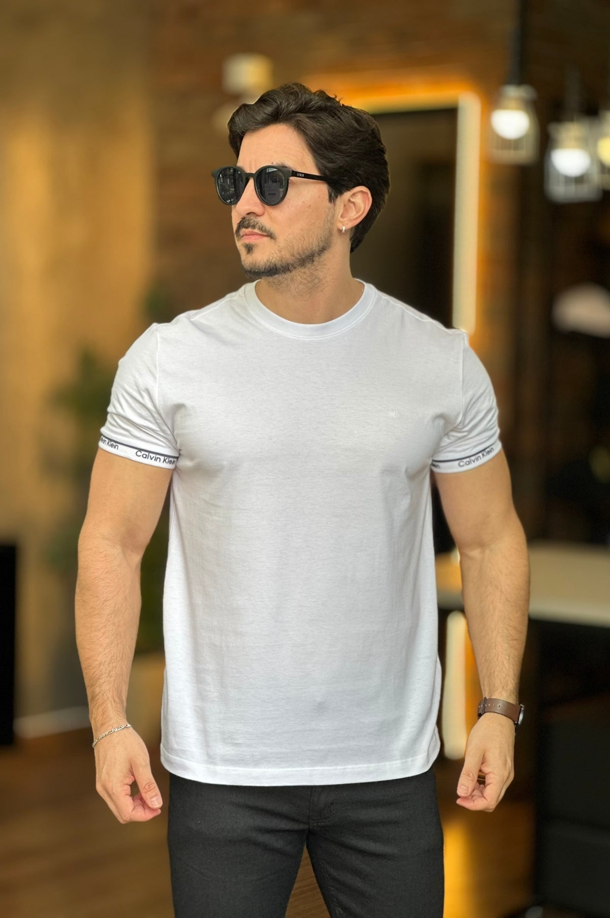 Camiseta Detalhe Punho Branca Calvin Klein