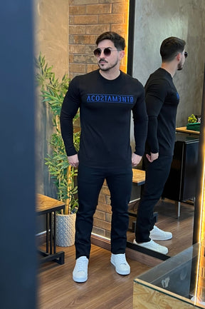 Suéter Acostamento Preto Com Azul