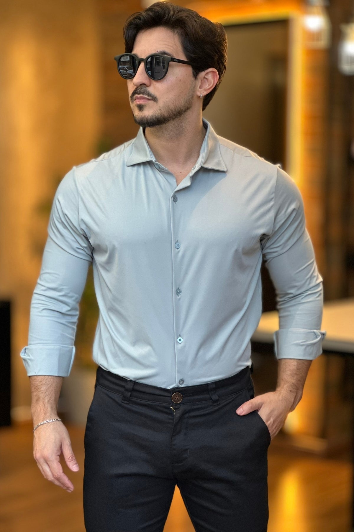 Camisa Social Tecnológica Slim Cinza