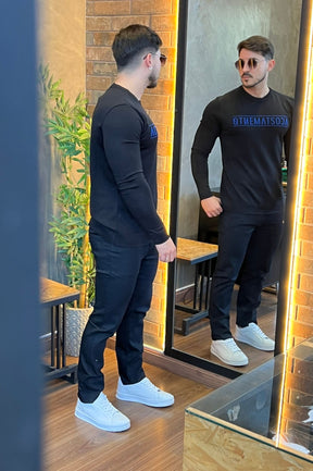 Suéter Acostamento Preto Com Azul
