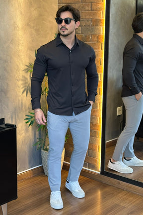 Camisa Social Preta Tecnológica Sibra