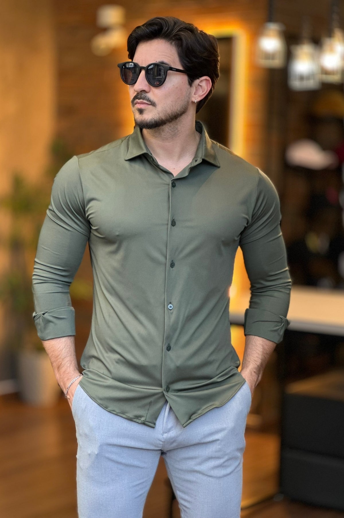 Camisa Social Verde Tecnológica Sibra