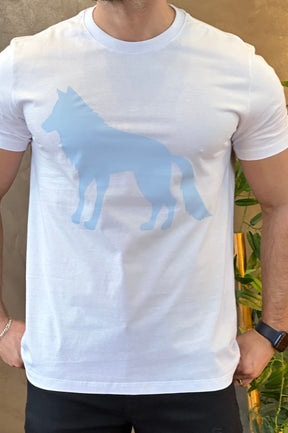 Camiseta Branca com Lobo Azul