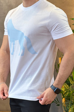Camiseta Branca com Lobo Azul