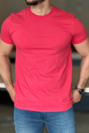 Camiseta Vermelha com Lobo Acostamento