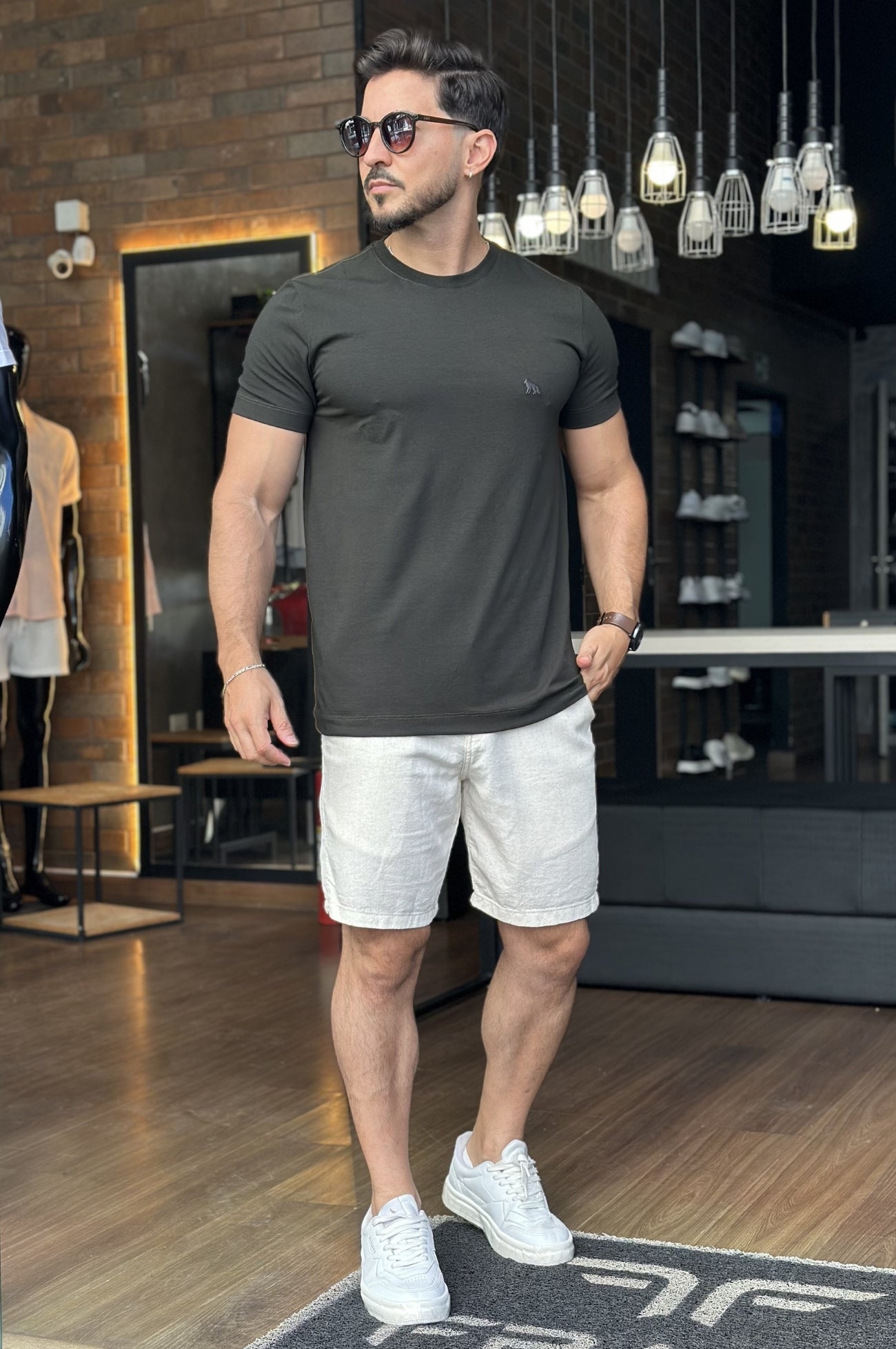 Camiseta Verde Algodão com Elastano Acostamento