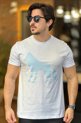 Camiseta Branca com Lobo Azul