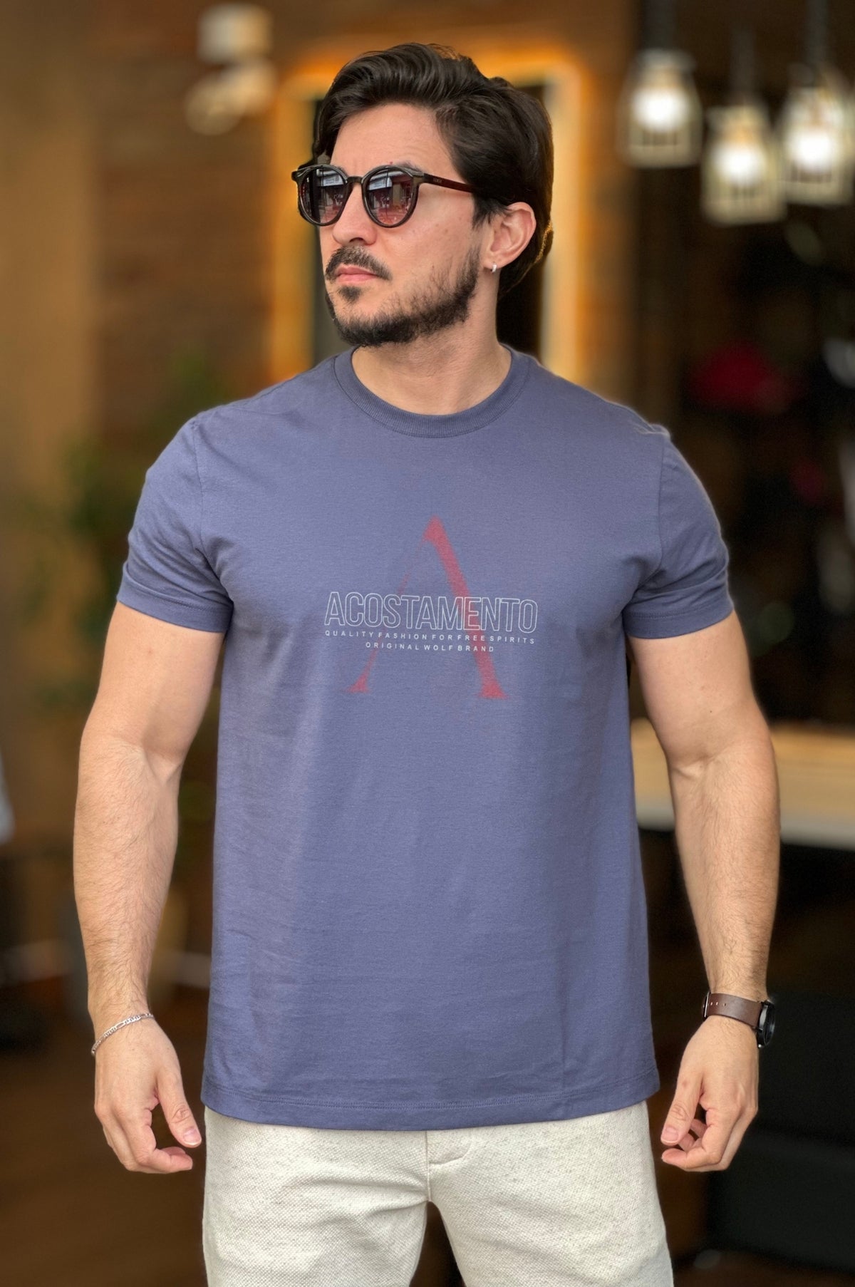 Camiseta Básica com Elastano Azul Acostamento