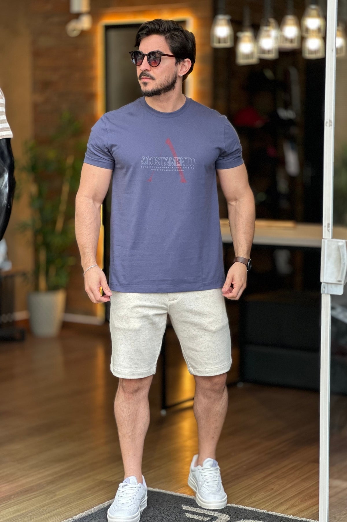 Camiseta Básica com Elastano Azul Acostamento