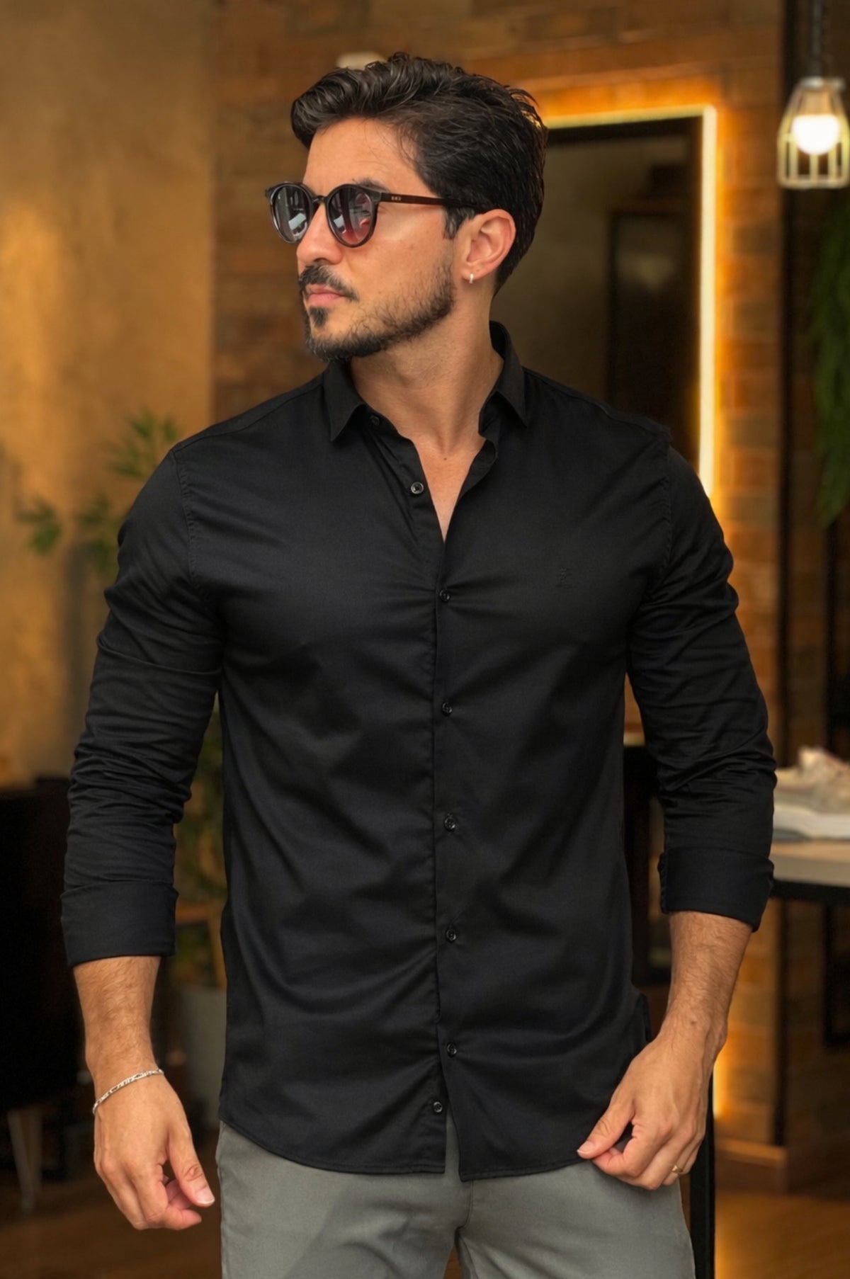 Camisa Social Algodão com Elastano Sibra
