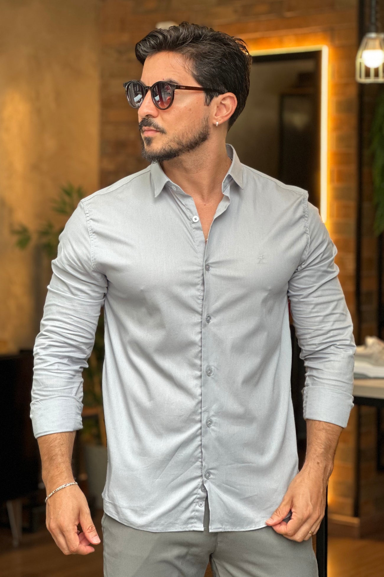 Camisa Social Algodão com Elastano Sibra