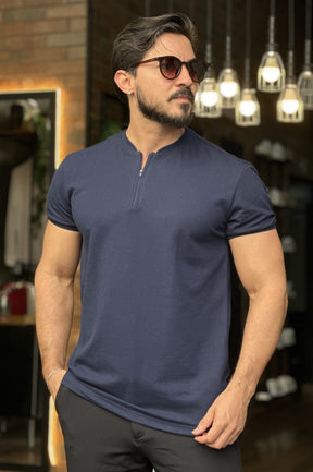 Camiseta Masculina Henley com Zíper