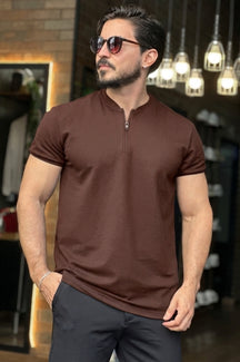 Camiseta Masculina Henley com Zíper