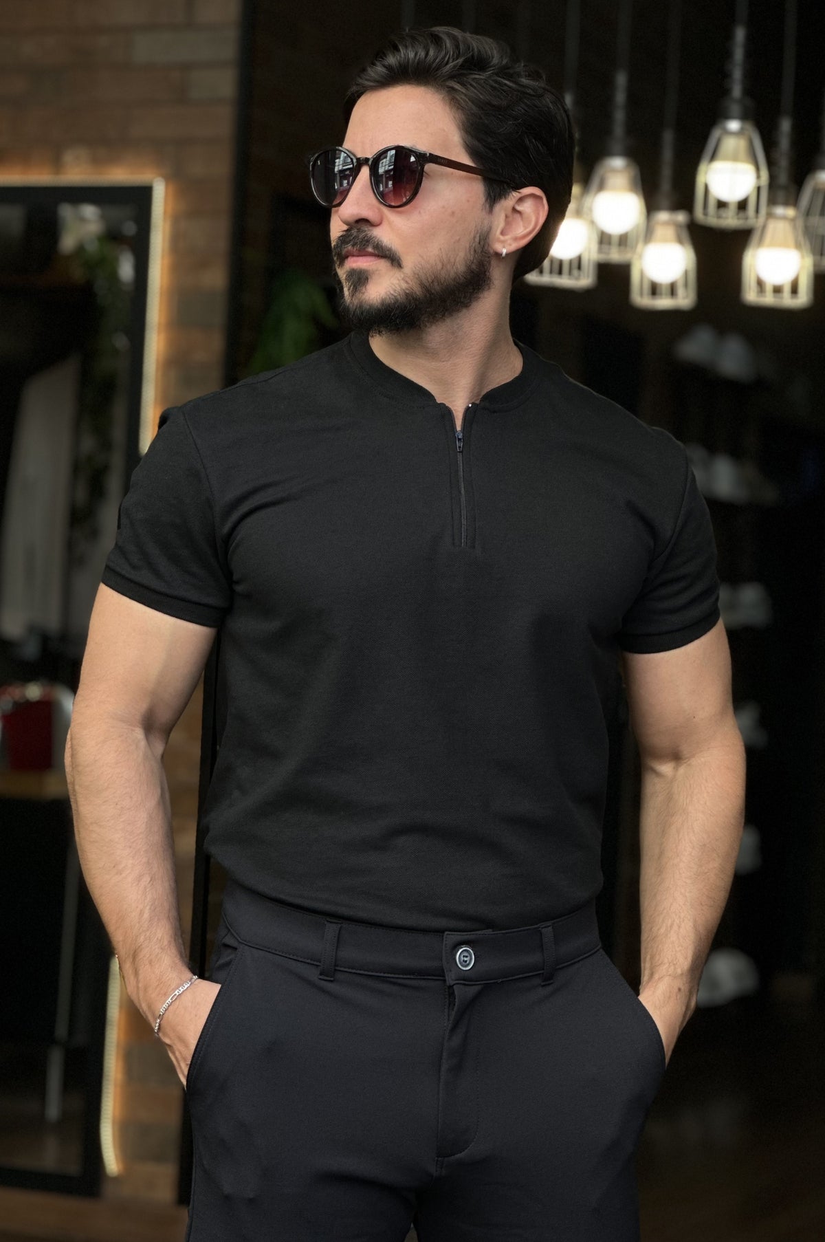 Camiseta Masculina Henley com Zíper