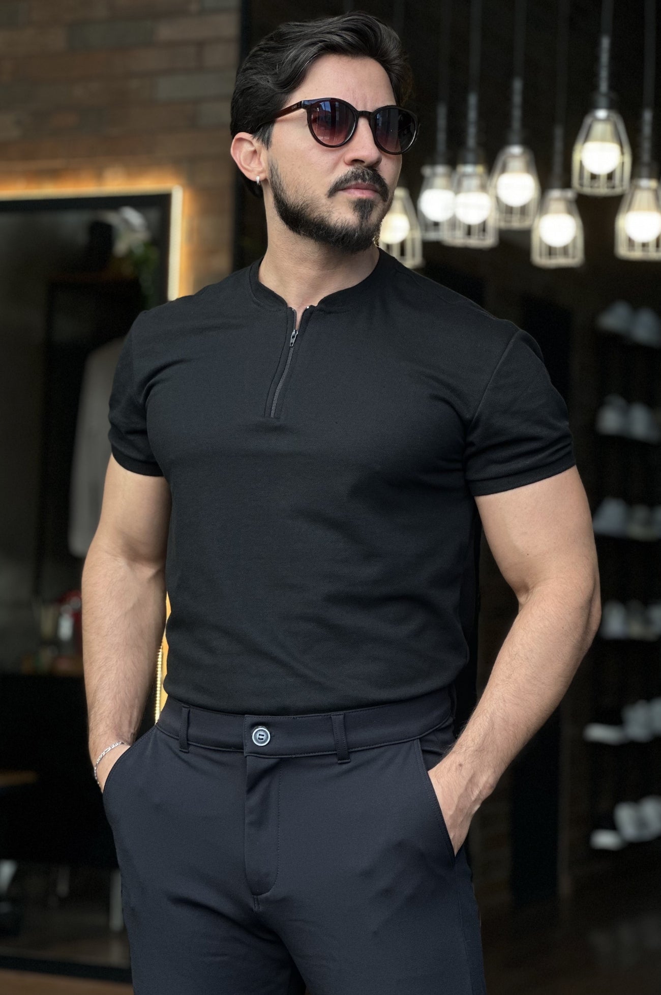 Camiseta Masculina Henley com Zíper