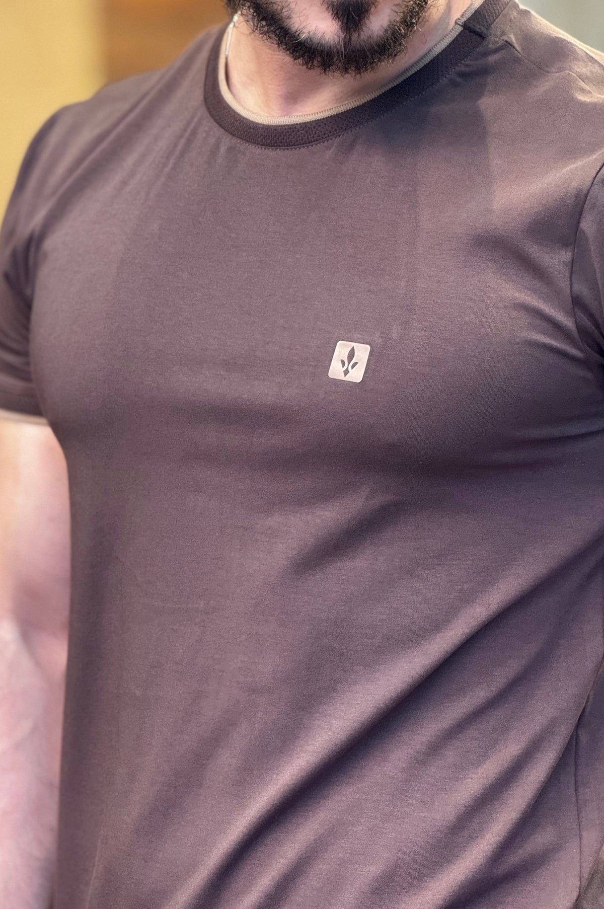 Camiseta Marrom Detalhe Gola DLZ