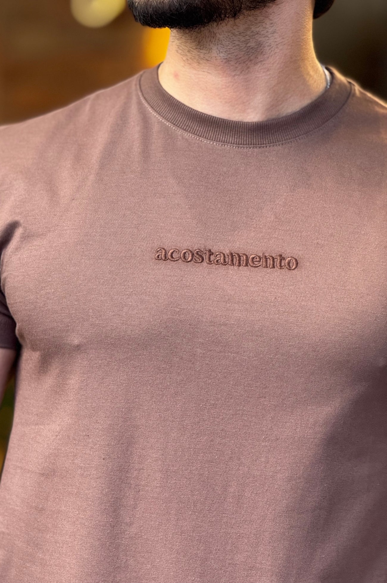 Camiseta Marrom  Escrito Bordado Acostamento