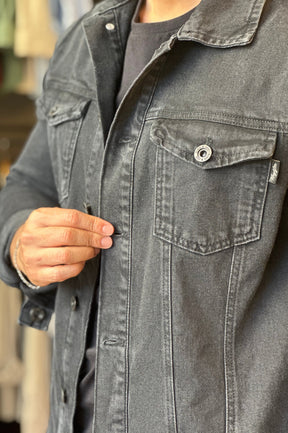Jaqueta Jeans Preta Estonada - KingJoe