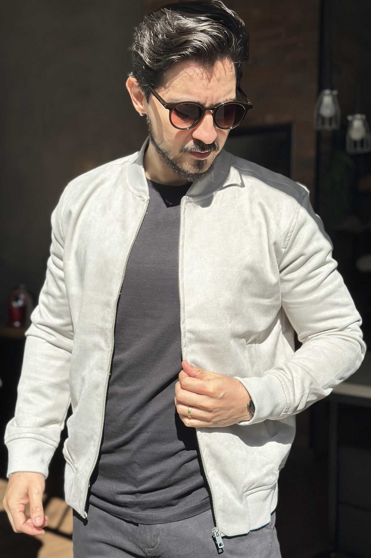 Jaqueta Bomber Suede