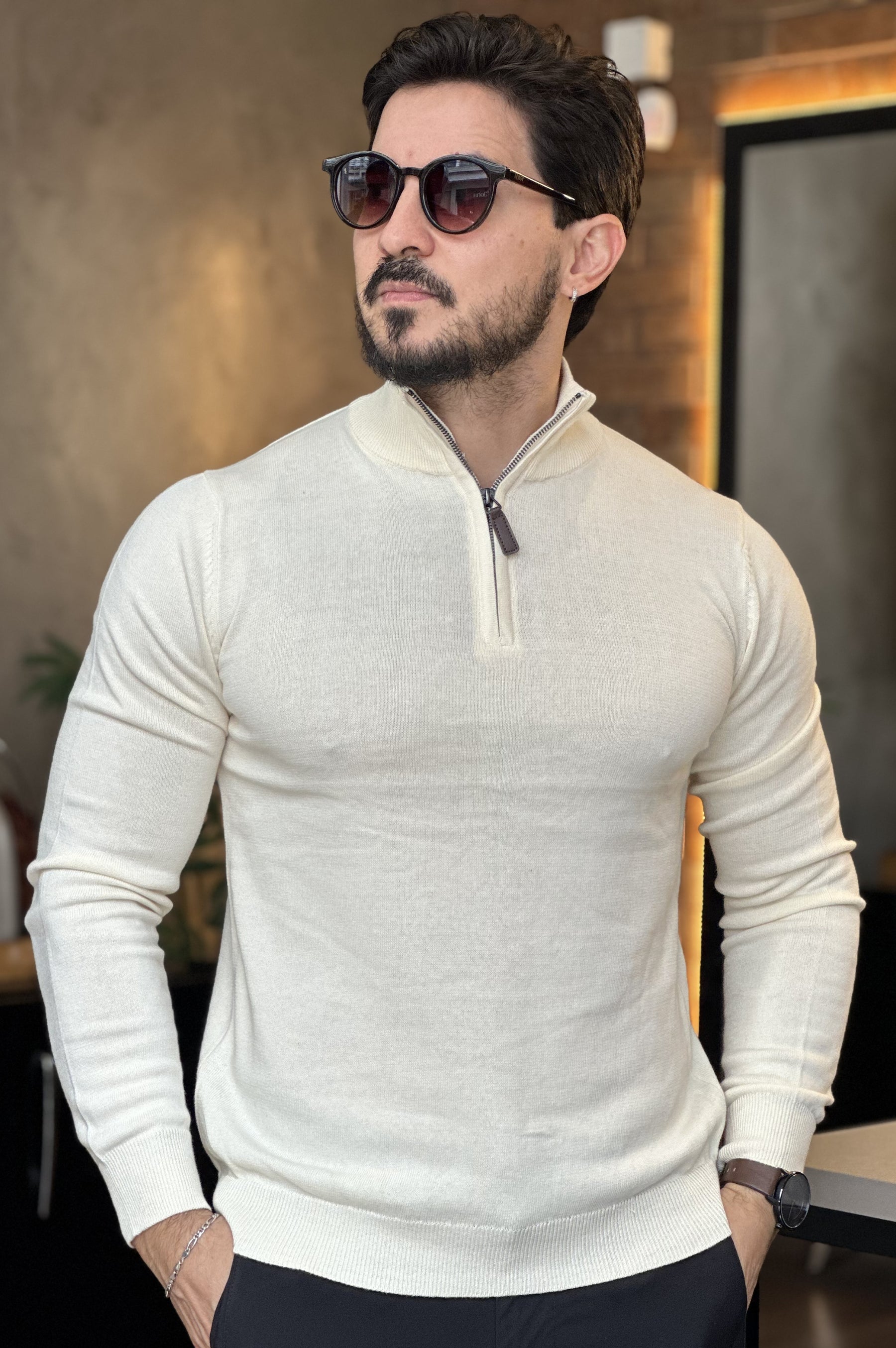 Suéter Tricot Premium – Meio Zíper e Gola Alta