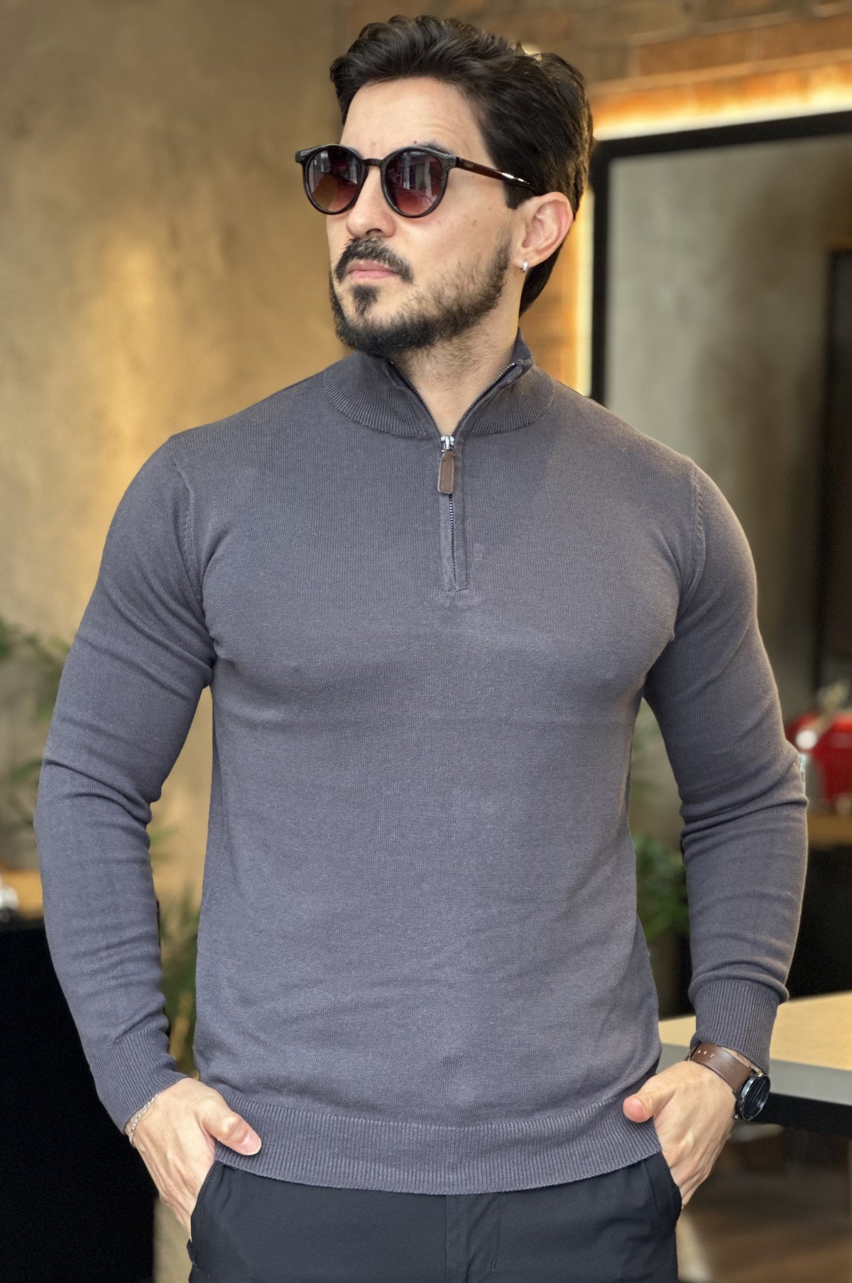 Suéter Tricot Premium – Meio Zíper e Gola Alta