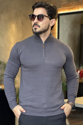 Suéter Tricot Premium – Meio Zíper e Gola Alta