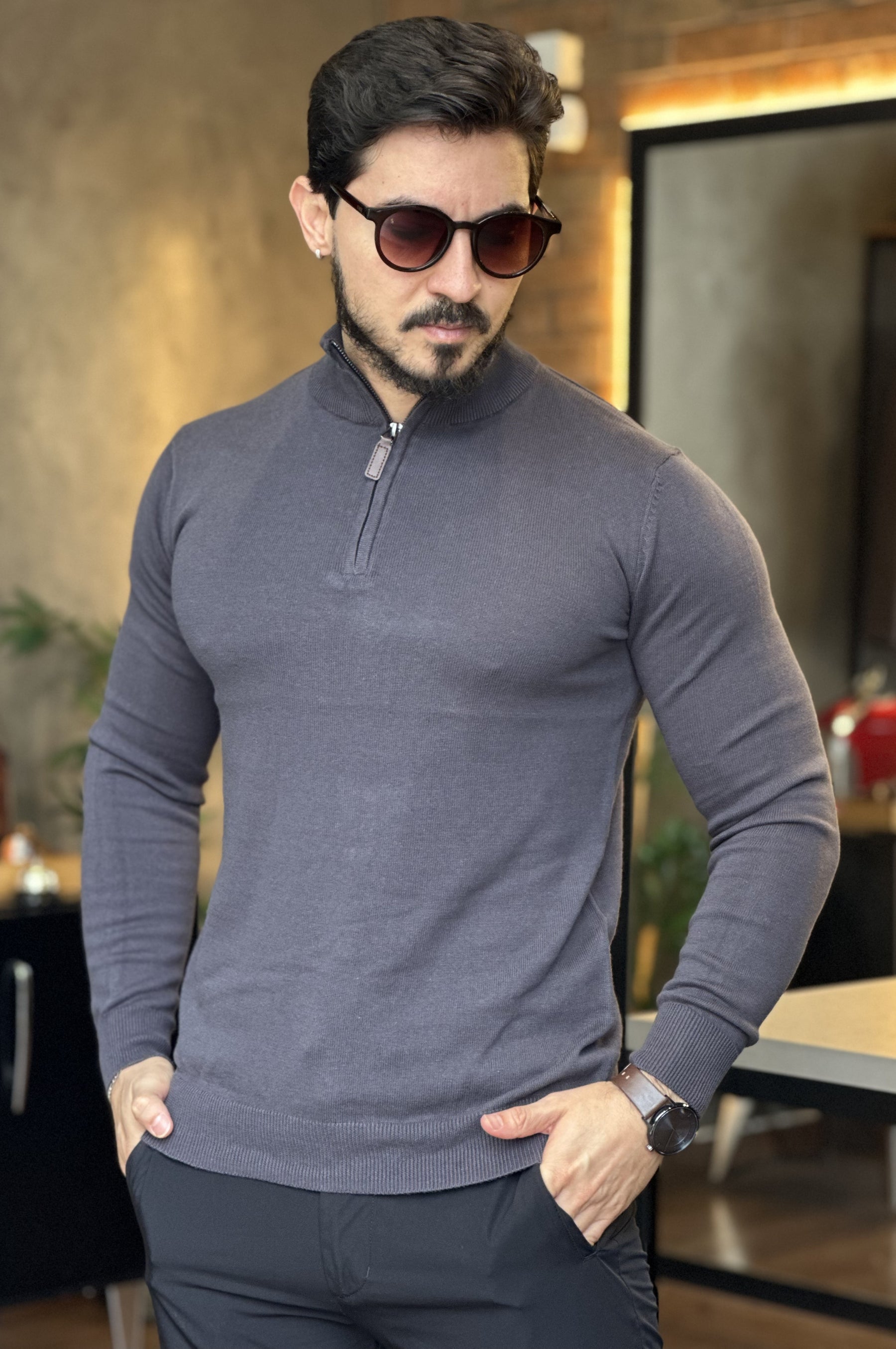 Suéter Tricot Premium – Meio Zíper e Gola Alta