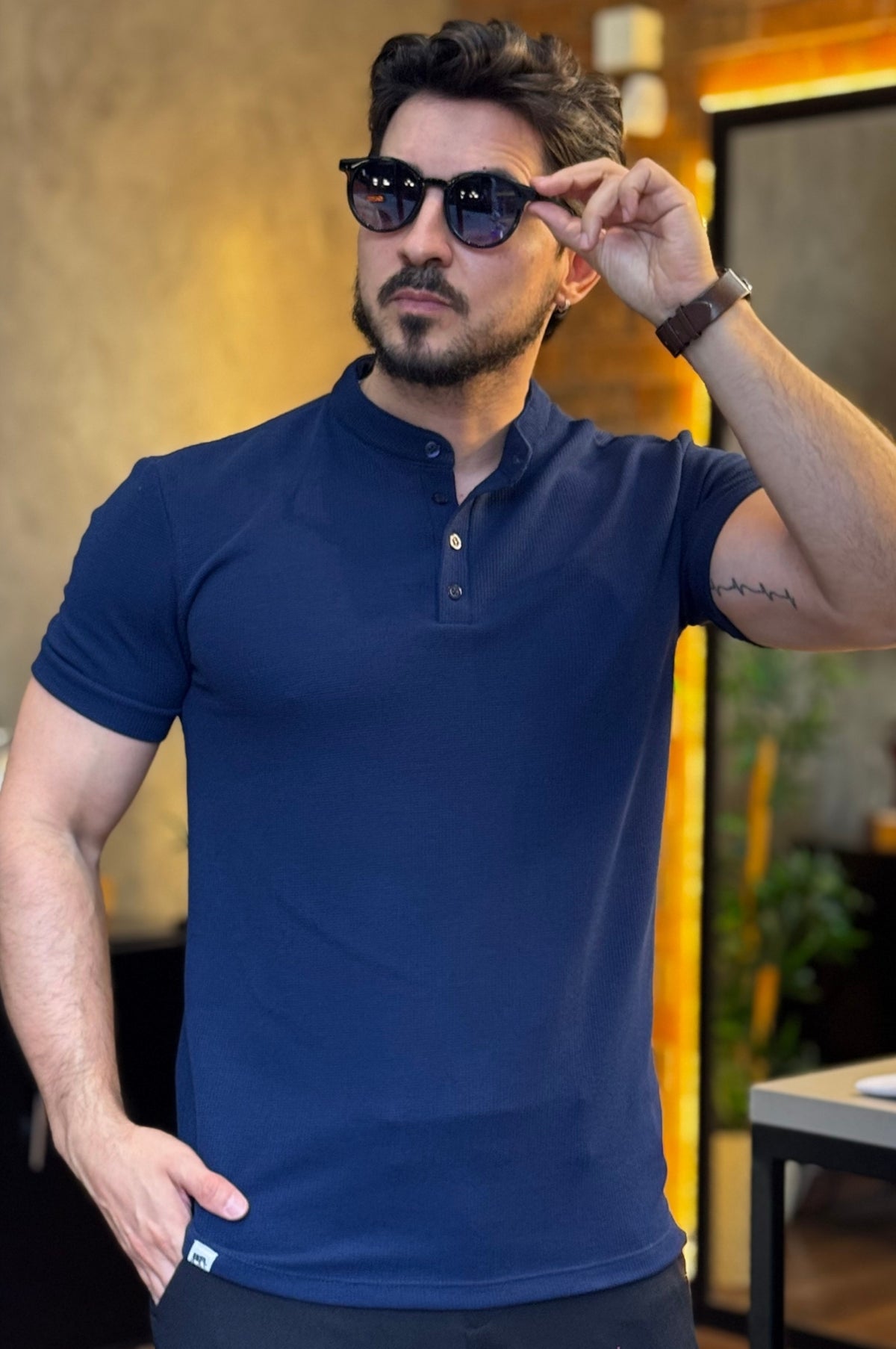 Polo Gola Henley Texturizada M.Artt