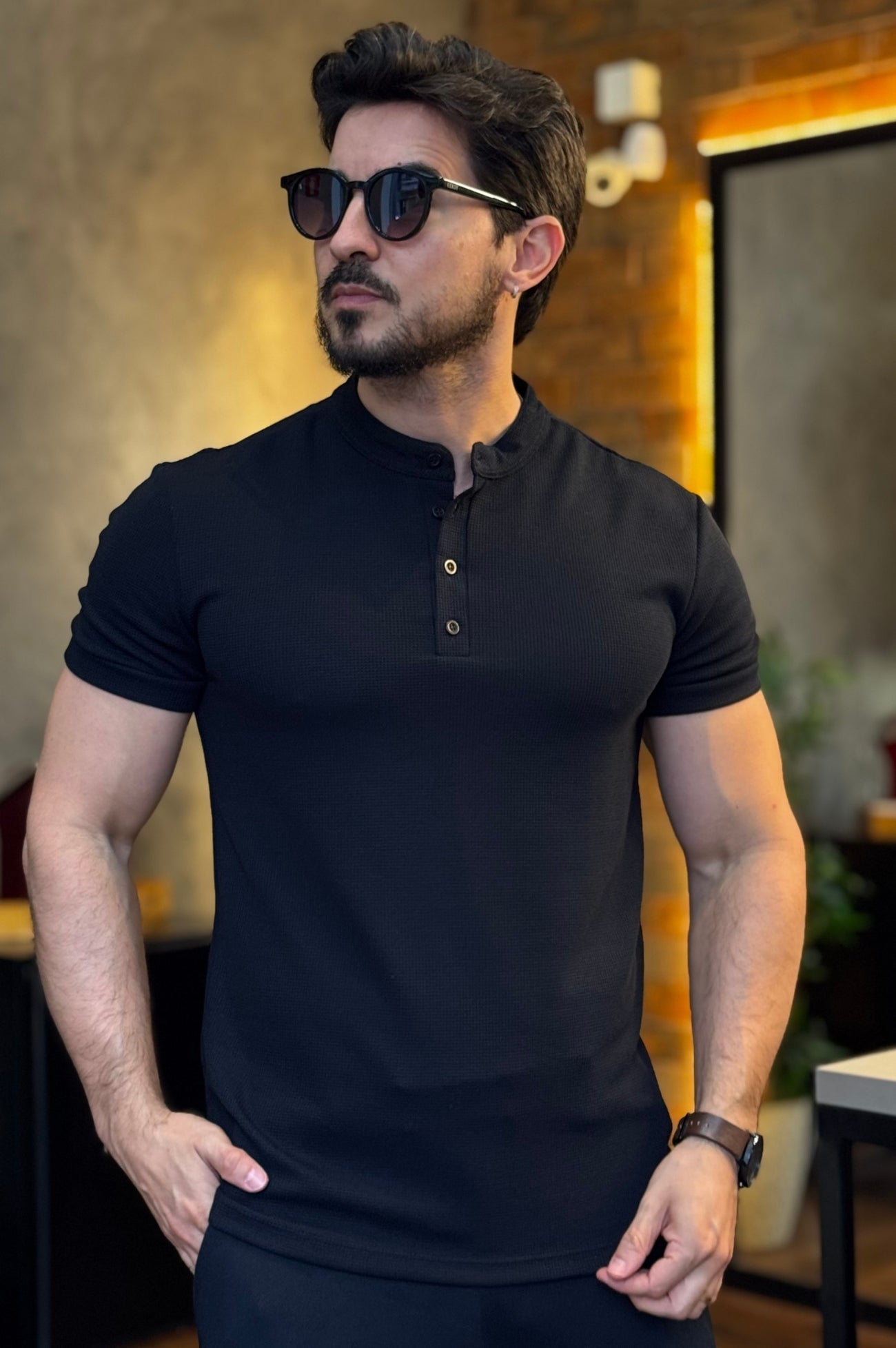 Polo Gola Henley Texturizada M.Artt