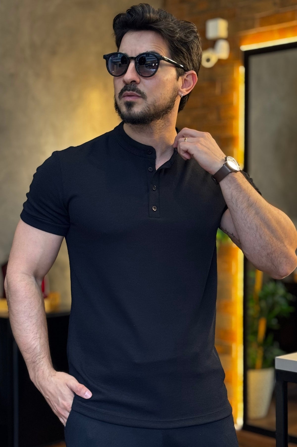 Polo Gola Henley Texturizada M.Artt